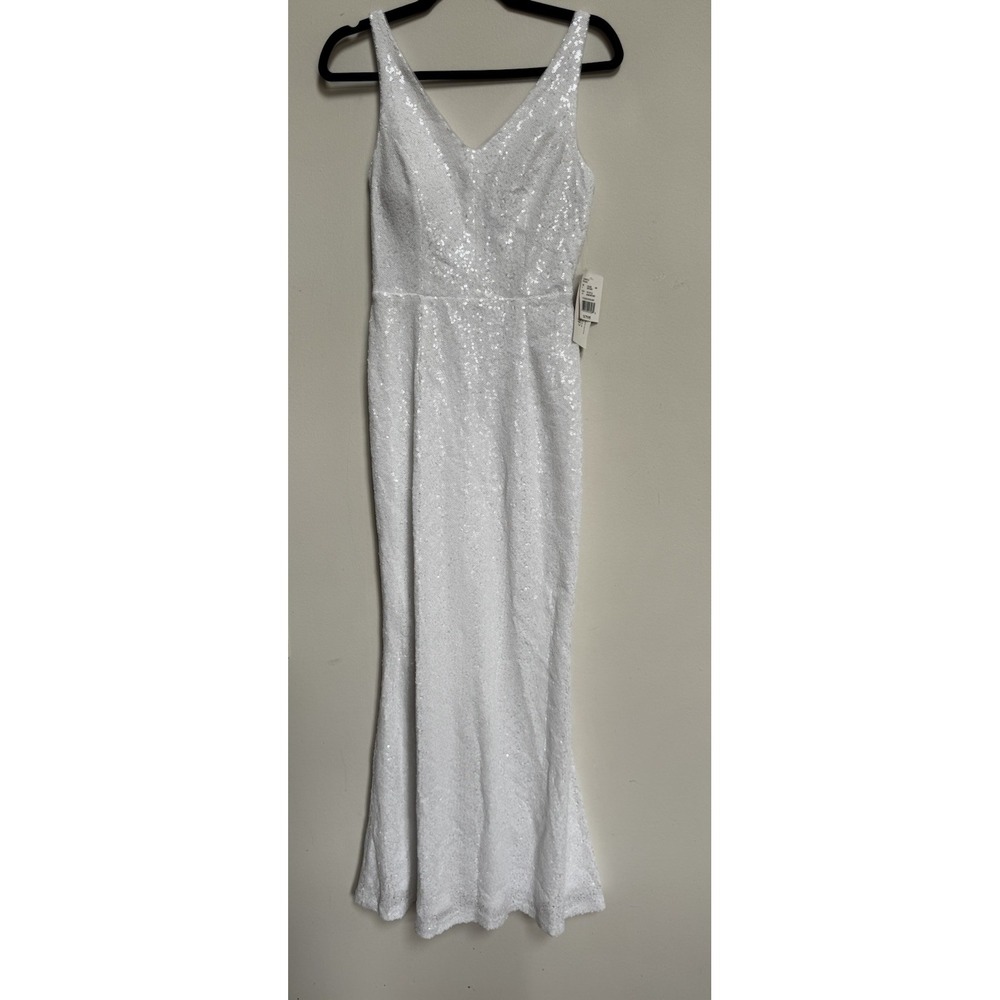 David Bridal DB STUDIO Allover‎ Sequin V-Neck Fitted Sheath Wedding Dress Gown 4 - Picture 10 of 16